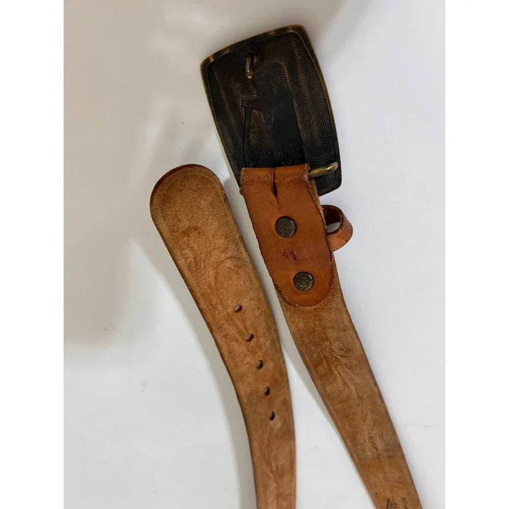 Tool Craft Top Grain Cowhide Leather Carved Tooled Belt Size 40 Brass Buckle